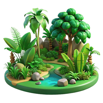stunning traditional extraordinary minimalist A lush green jungle with exotic plants and animals, dappled sunlight, vibrant style original 4K png