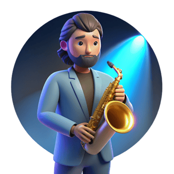 serene modern extraordinary artistic Portrait of a melancholic musician with a saxophone, a wistful expression, lit by a single blue spotlight premium 4K png