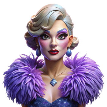 vibrant abstract wonderful vintage Portrait of a glamorous drag queen with extravagant makeup and a feathered boa, a confident expression, lit by bright, colorful stage lights high resolution 4K png