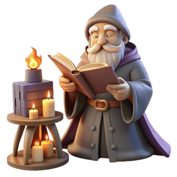 serene abstract impressive minimalist A wise old wizard studying a glowing tome in his cluttered tower library, warm firelight, Donato Giancola style authentic professional png