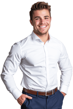 Happy businessman in a white shirt and blue pants stand pose png