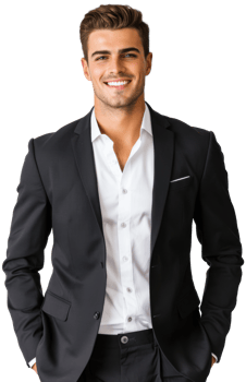 A man in a suit and white shirt png