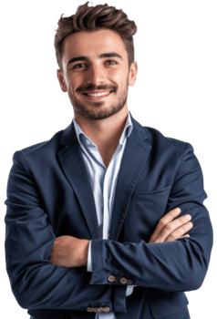 Young businessman in a suit and tie standing with his arms crossed png