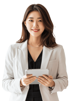 Asian young business woman happy holding tablet png