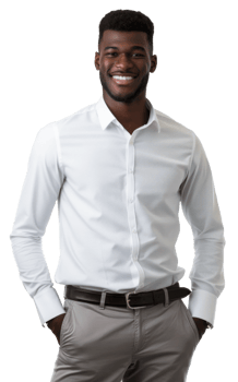 A smiling black man in a white shirt png