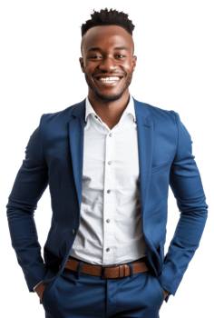 A smiling young man in a blue suit png