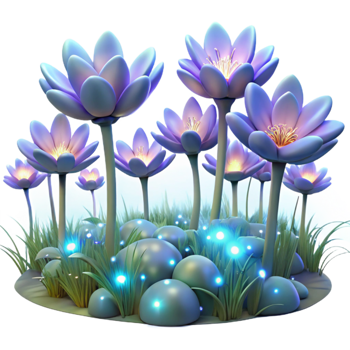 elegant traditional magnificent vintage A field of bioluminescent flowers glowing softly under a night sky filled with swirling nebulae, dreamlike, ethereal lighting authentic high resolution png