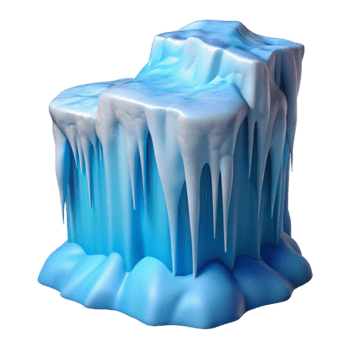 elegant artistic serene modern A frozen waterfall cascading down a cliff face, icy blue and white, crisp, sharp focus, winter lighting high resolution genuine png