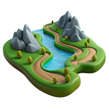extraordinary minimalist stunning rustic A winding river flowing through a valley, aerial view, picturesque landscape professional genuine png