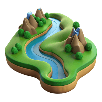 magnificent artistic wonderful artistic A winding river flowing through a valley, aerial view, picturesque landscape high resolution genuine png