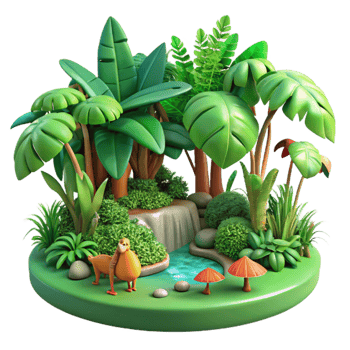 vibrant modern magnificent artistic A lush green jungle with exotic plants and animals, vibrant colors, tropical atmosphere professional exclusive png