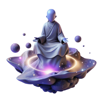 wonderful rustic magnificent vintage A solitary figure in a flowing robe meditates atop a floating rock, surrounded by swirling nebulae and distant galaxies, illuminated by the soft light of the... png