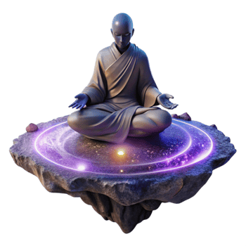 elegant contemporary beautiful abstract A solitary figure in a flowing robe meditates atop a floating rock, surrounded by swirling nebulae and distant galaxies, illuminated by the soft light of... png