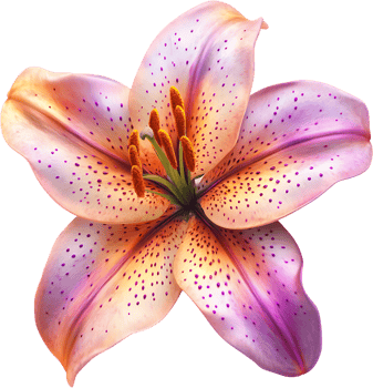 Detailed floral artwork featuring a vibrant pink and orange lily showcasing its delicate petals and intricate stamen details png