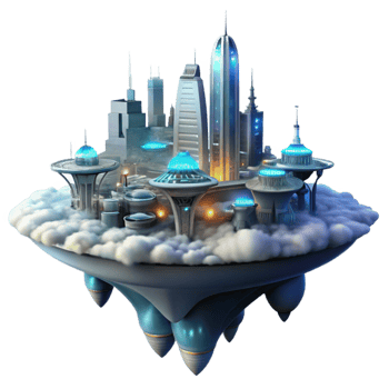 vibrant classic magnificent artistic A futuristic city built on a series of interconnected platforms floats above a toxic cloud layer, illuminated by the artificial lights of the city.... png