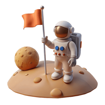 dramatic contemporary elegant artistic A lone astronaut plants a flag on a barren, alien planet, illuminated by the harsh light of a nearby star.... png