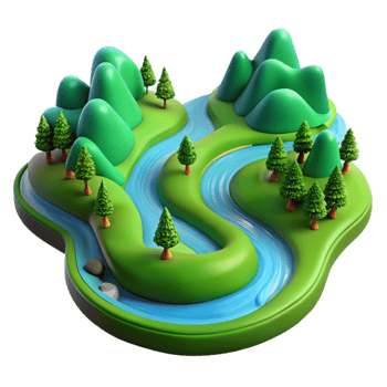 serene classic impressive contemporary A winding river flowing through a lush green valley, aerial view, vibrant colors, landscape photography style professional authentic png