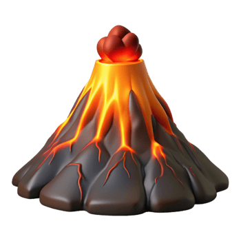 vibrant minimalist serene vintage A volcanic eruption with lava flowing down the mountainside, fiery orange light, dramatic atmosphere, photorealistic style high quality genuine png