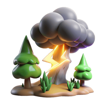 vibrant minimalist serene classic A lightning strike hitting a tree in a forest, dramatic light, powerful atmosphere, photorealistic style professional professional png
