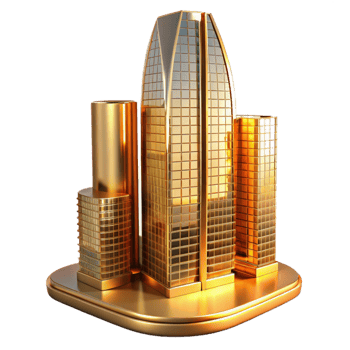 vibrant artistic vibrant modern A glass skyscraper reflecting the surrounding city, golden hour lighting, modern, architectural visualization, exclusive 4K png