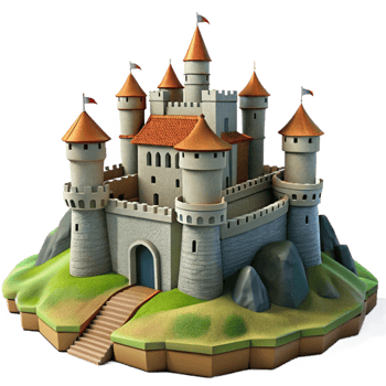 extraordinary contemporary beautiful rustic A medieval castle perched on a hilltop, fortified walls and towers, overcast skies, historical, digital painting, original high quality png