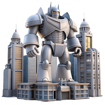 beautiful traditional wonderful abstract A giant robot shaped like a building, futuristic city backdrop, sci-fi, digital art, authentic high quality png