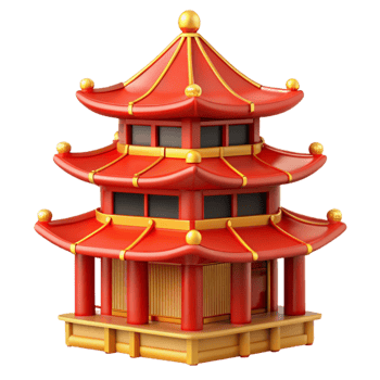 beautiful creative vibrant traditional A traditional Chinese pagoda, vibrant red and gold details, serene landscape, digital art, genuine premium png