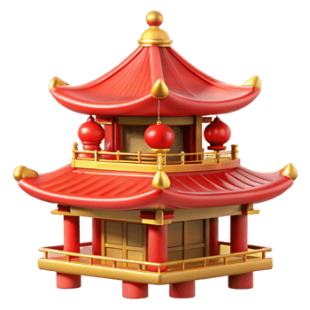 stunning contemporary beautiful creative A traditional Chinese pagoda, vibrant red and gold details, serene landscape, digital art, exclusive high resolution png
