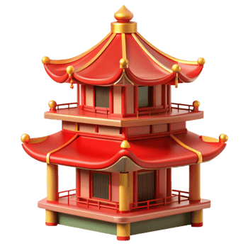 impressive minimalist vibrant artistic A traditional Chinese pagoda, vibrant red and gold details, serene landscape, digital art, authentic 4K png
