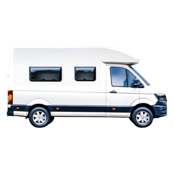 White camper van side view isolated on png