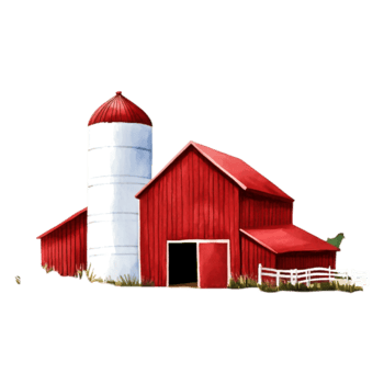 Charming Red Barn with White Silo on a Farm Landscape png