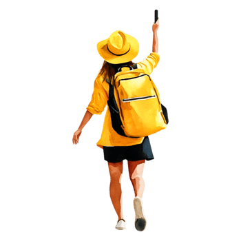 Cheerful Young Woman in Yellow Outfit Taking Photo Outdoors png