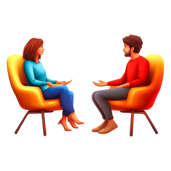 Engaging Conversation Between Two People in Colorful Armchairs png