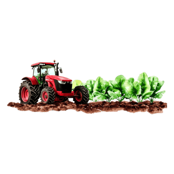 Red Tractor in Field Tilling Soil with Young Green Plants Nearby png