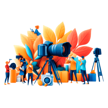 Creative Photography Studio with Colorful Autumn Leaves Background png