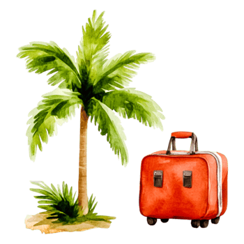 Tropical Palm Tree and Red Travel Suitcase Illustration Design png