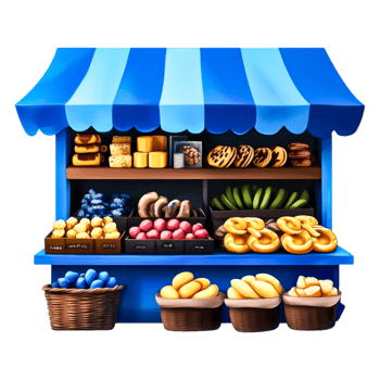 Colorful Bakery Stand with Variety of Fresh Pastries and Treats png
