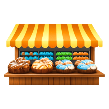 Colorful Bakery Stall with Assorted Pastries and Baked Goods Display png