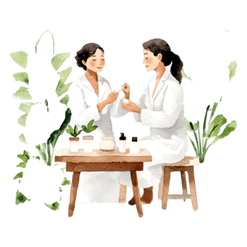 Two Women Enjoying a Spa Day with Natural Skin Care Products png