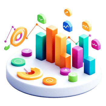 Colorful Data Visualization with Graphs, Charts, and Icons png
