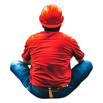 Construction Worker in Red Shirt and Safety Helmet Sitting Quietly png
