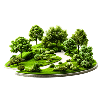 Lush Green Park with Vibrant Trees and Winding Pathway Landscape png