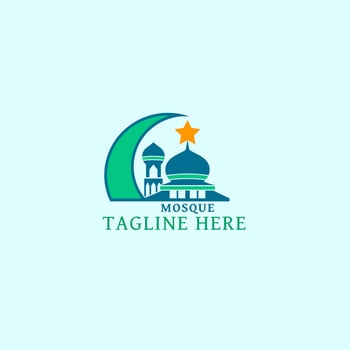 Mosque logo design with additional crescent moon ornament vector