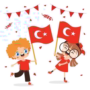 Cartoon Children Holding Turkey Flag vector