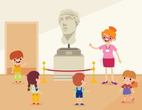 Cartoon Children At A Museum vector