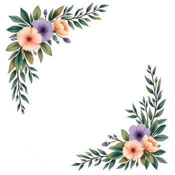 watercolor floral frame with leaves and flowers on transparent background png