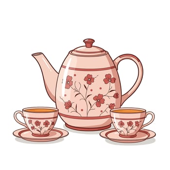 illustration of tea set with teapot and cups vector