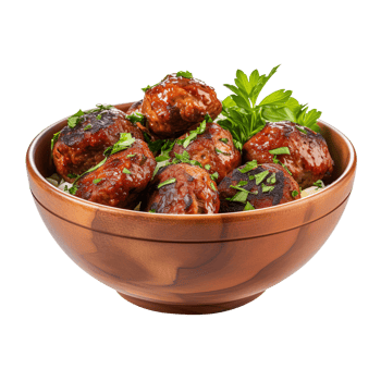A bowl of grilled meatballs isolated on transparent background png