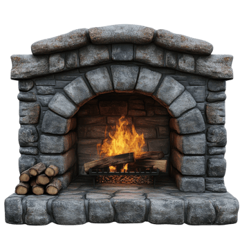 Rustic Fireplace Cozy Winter Scene on transparent background. png