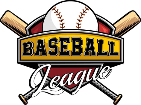 Baseball League Logo With Bat, Ball And Shield In Retro Style vector